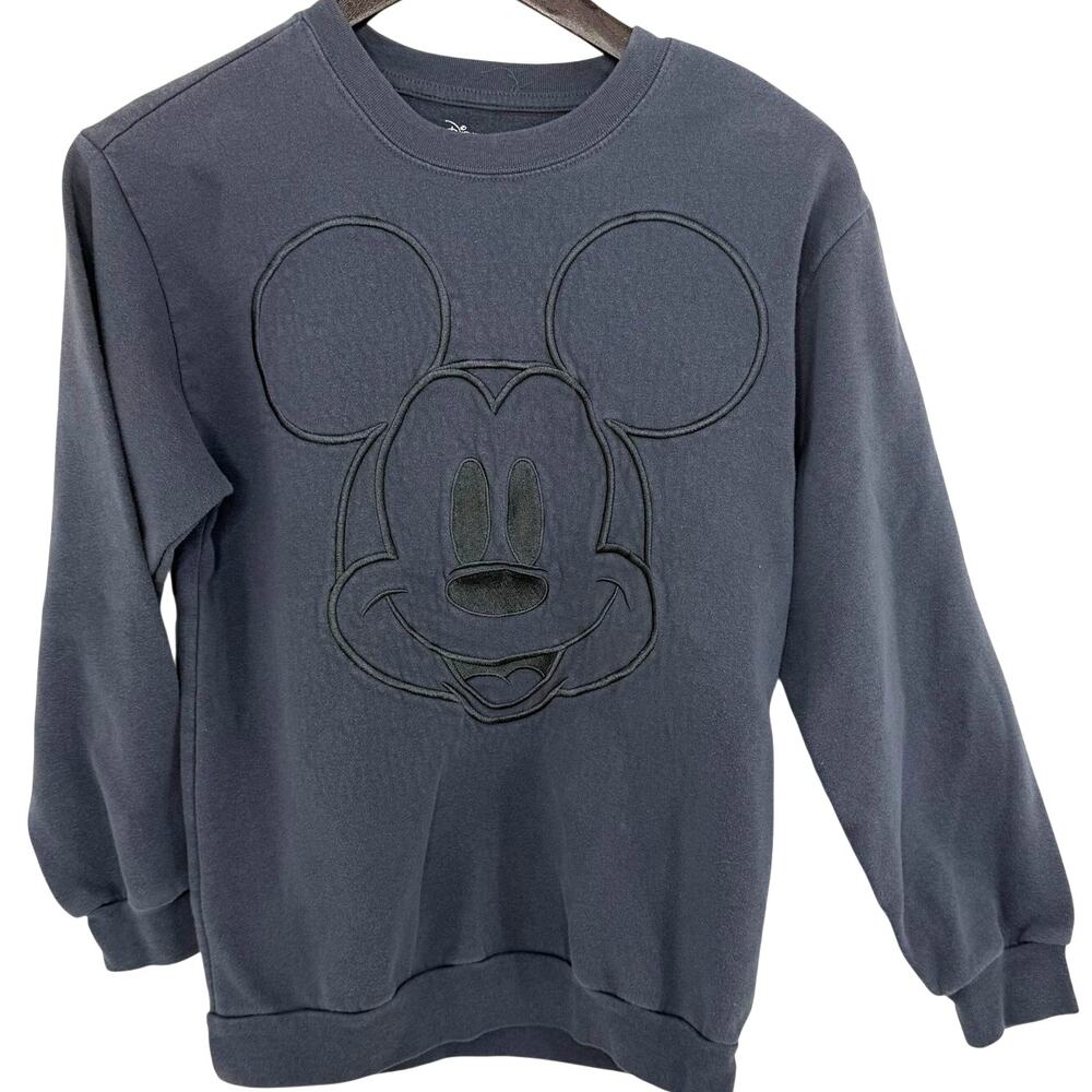 Disney Mickey Mouse Sweatshirt Womens XS 0-2 Gray Embroidered Crewneck